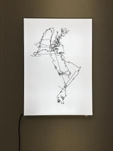 Matthew AttardTwo superimposed eye-drawings describing a seated figure, 2019 eye drawing su Lightbox70 x 50 x 6 cm, Ed. 3 + 1 AP